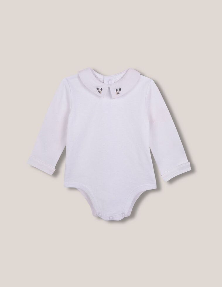 Body manga larga lace en cuello blanco