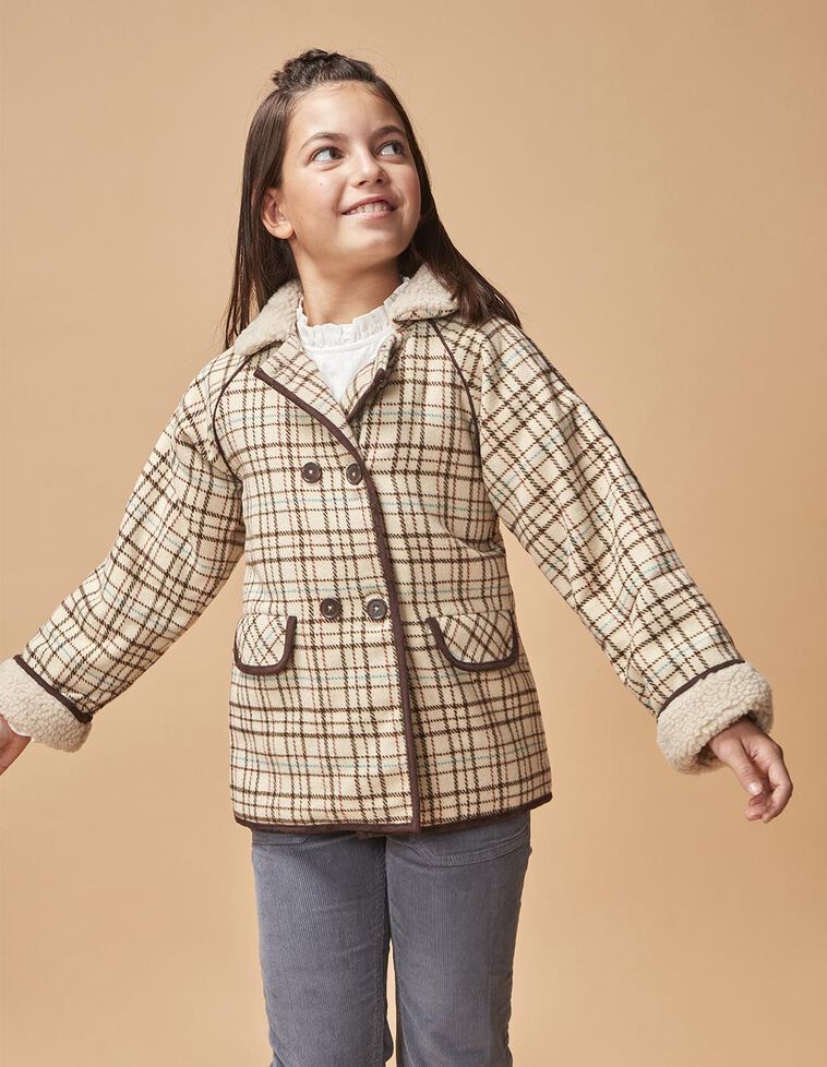 Abrigo de doble botonadura con borrego marrón claro