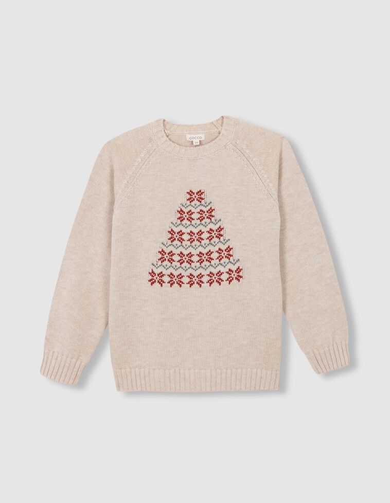 Jersey con intarsia navideña con lana marrón claro