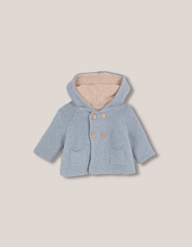 Abrigo con lana de punto bobo reversible azul