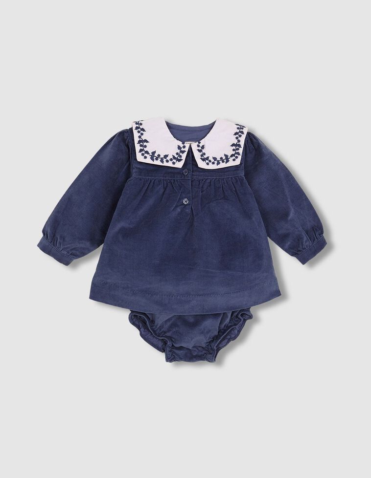 Vestido cuello bordado azul