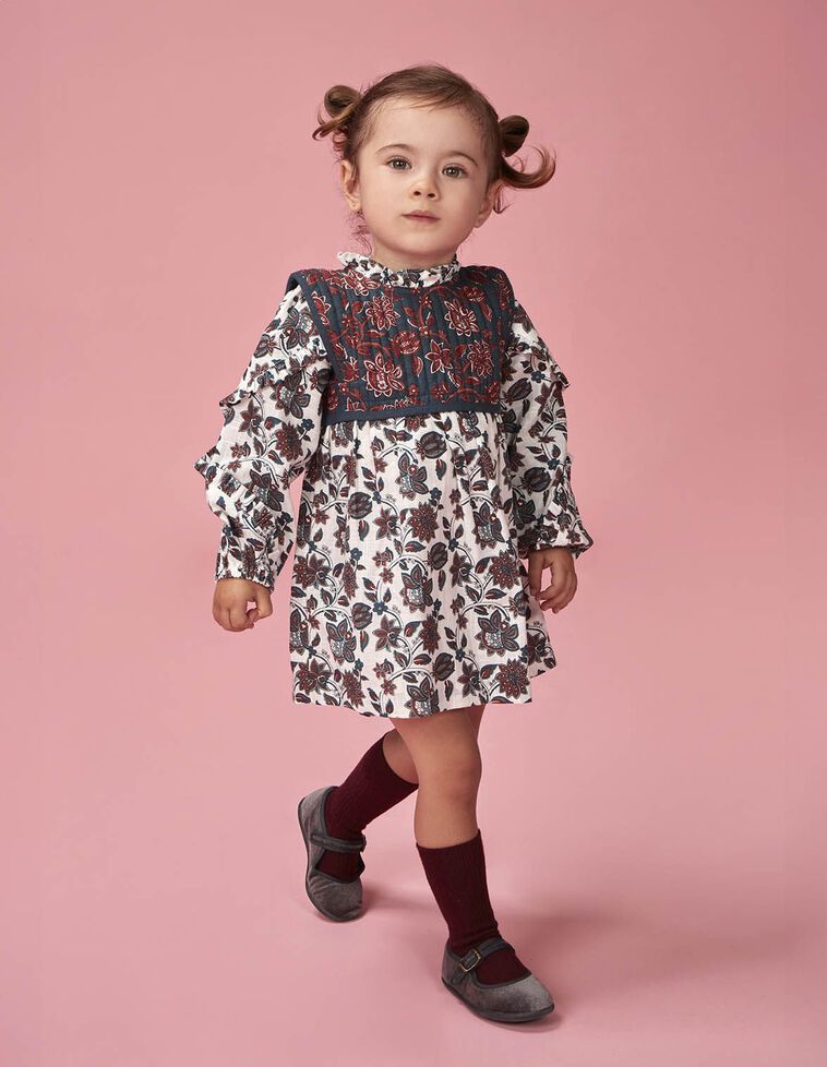 Vestido estampado con chaleco incorporado blanco