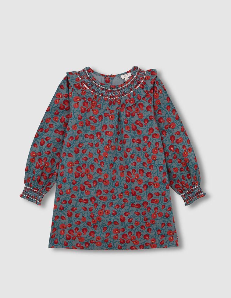 Vestido cuello nido de abeja a mano azul claro