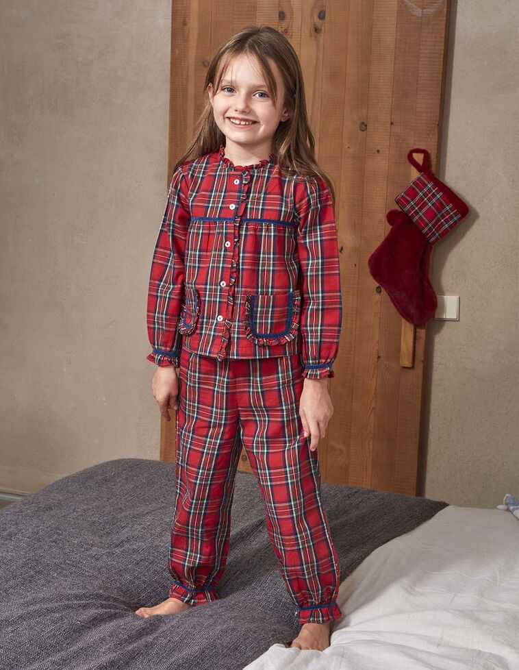 Pijama de cuadros tartan con vivo a contraste rojo